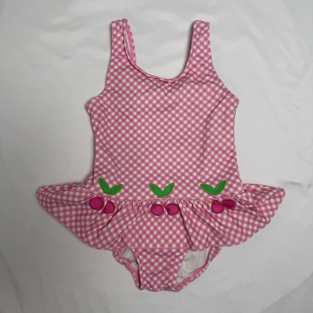 Florence Eiseman Pink Checkered Gingham w Cherries Swimsuit 4T